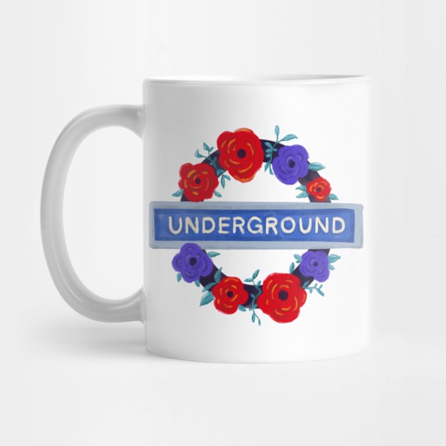 London tube undergound floral sign - watercolor flower wreath by alfrescotree